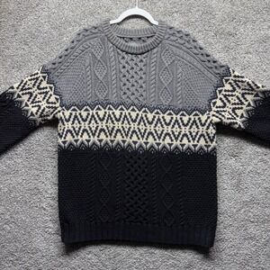 LL Bean Signature Sweater Men XL Multicolor Cable Knit Fisherman Fair Isle Aztec